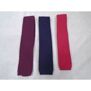 VTG 80s Lands End Square End Sock Tie Cotton Mohair Knit Skinny Necktie Lot of 3